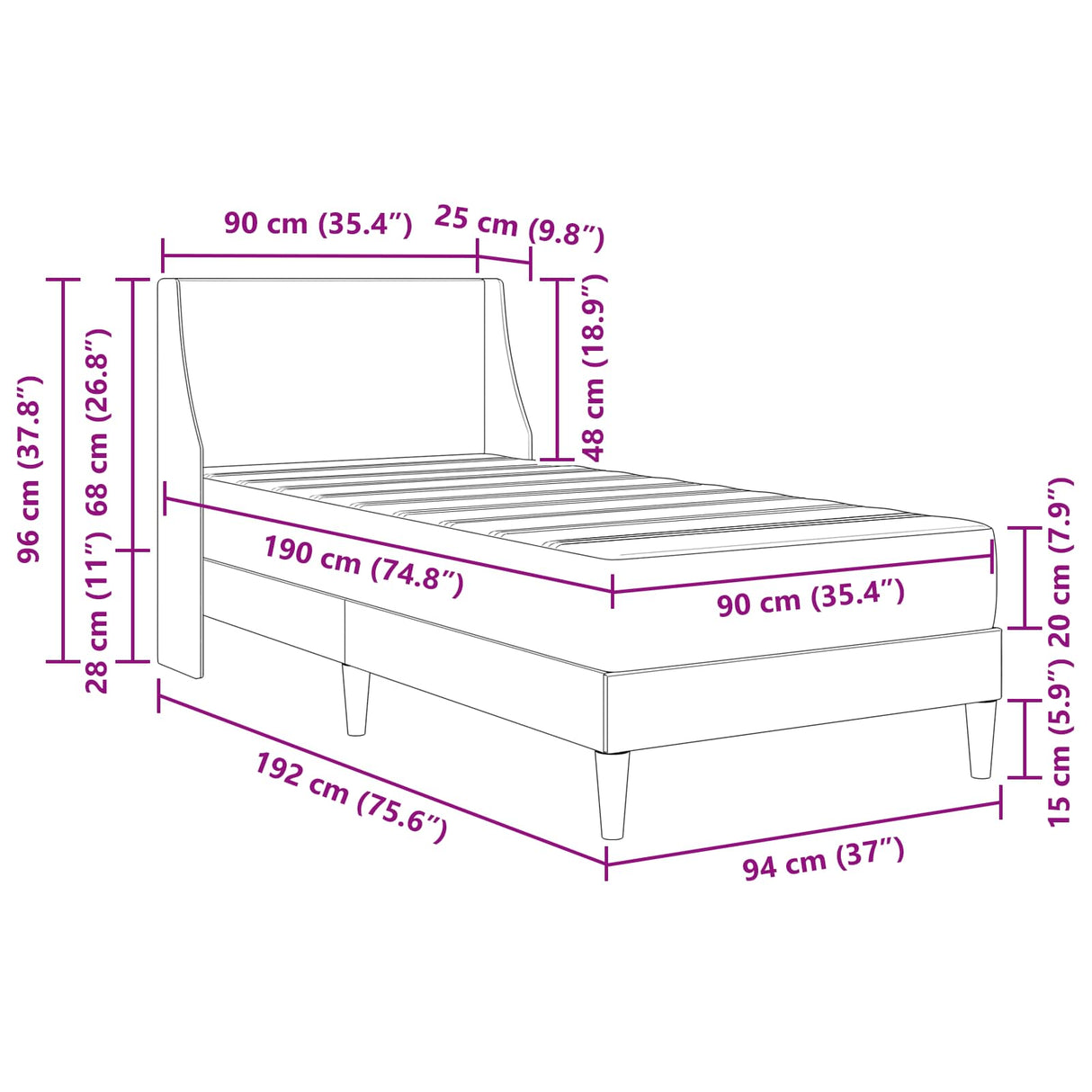 vidaXL Bedframe met matras met hoofdeinde Lichtgrijs 90 x 190 cm Stof