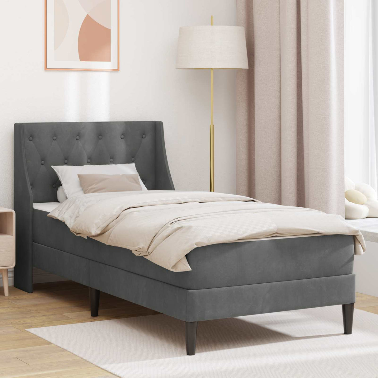 vidaXL Bedframe met matras Lichtgrijs 90 x 190 cm Fluweel