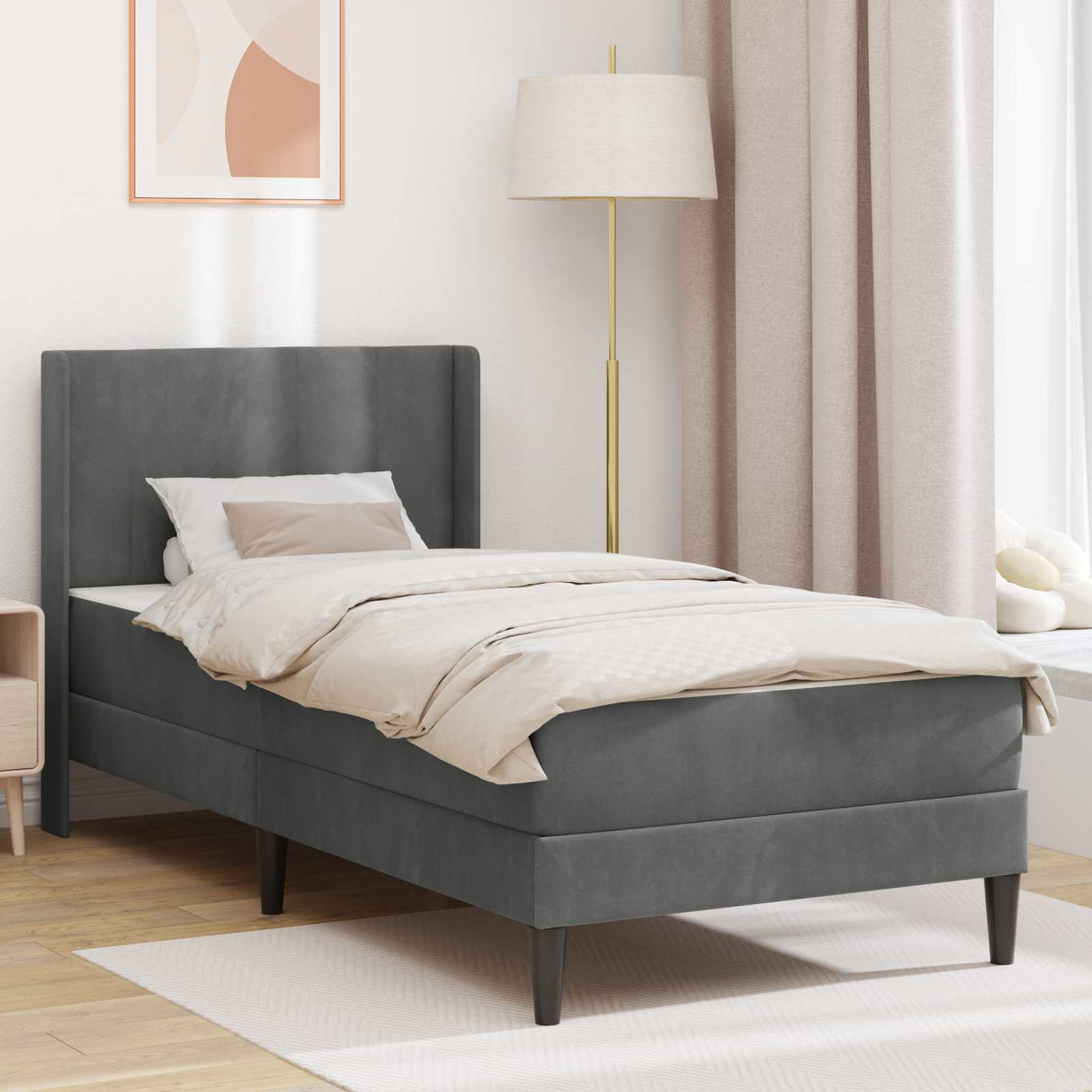 vidaXL Bedframe met matras Lichtgrijs 90 x 190 cm Fluweel