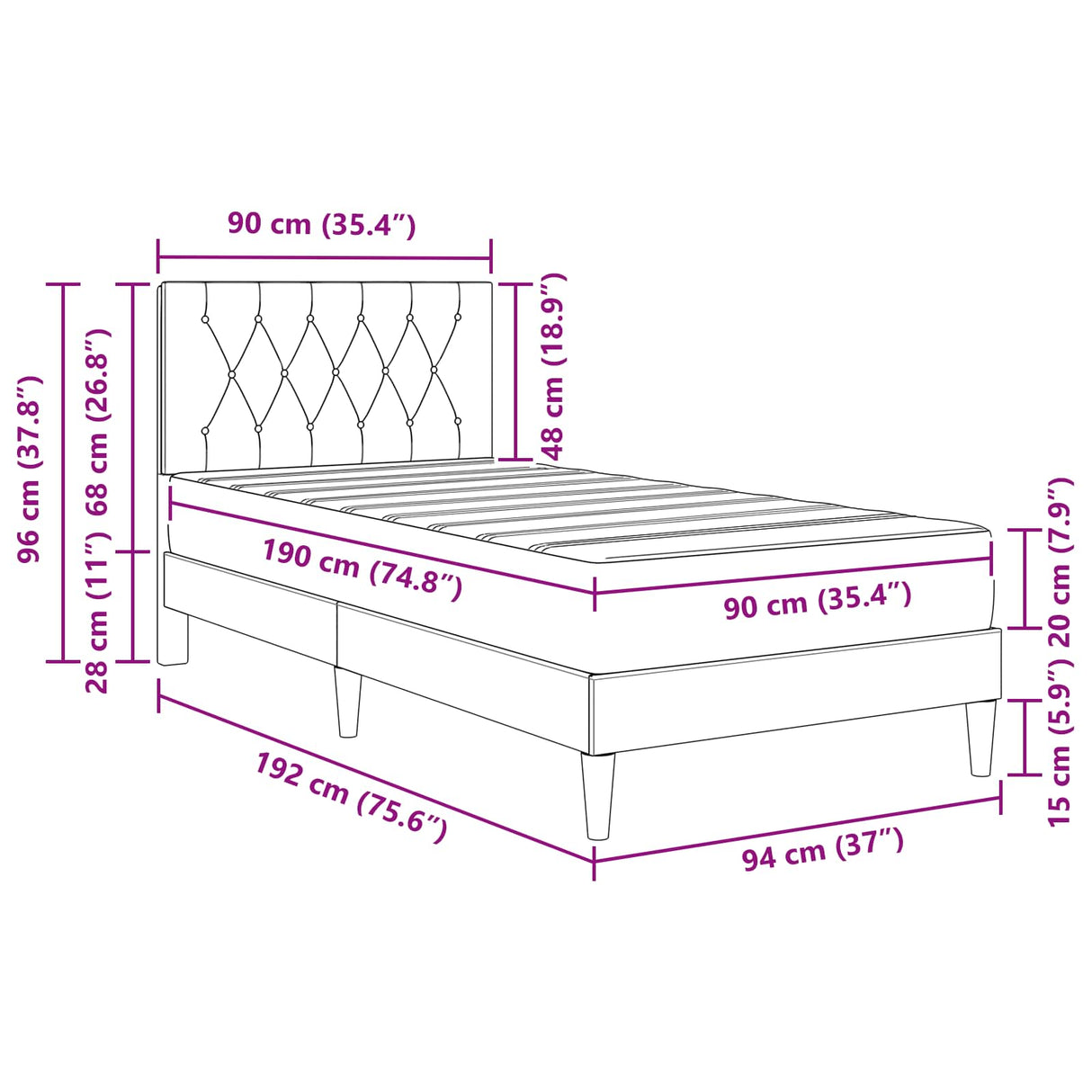vidaXL Bedframe met matras Lichtgrijs 90 x 190 cm Fluweel