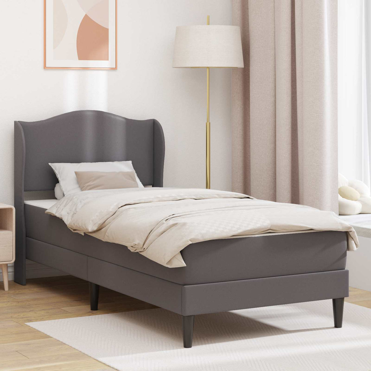 vidaXL Bedframe met hoofdeinde Grijs 90 x 190 cm Kunstleer
