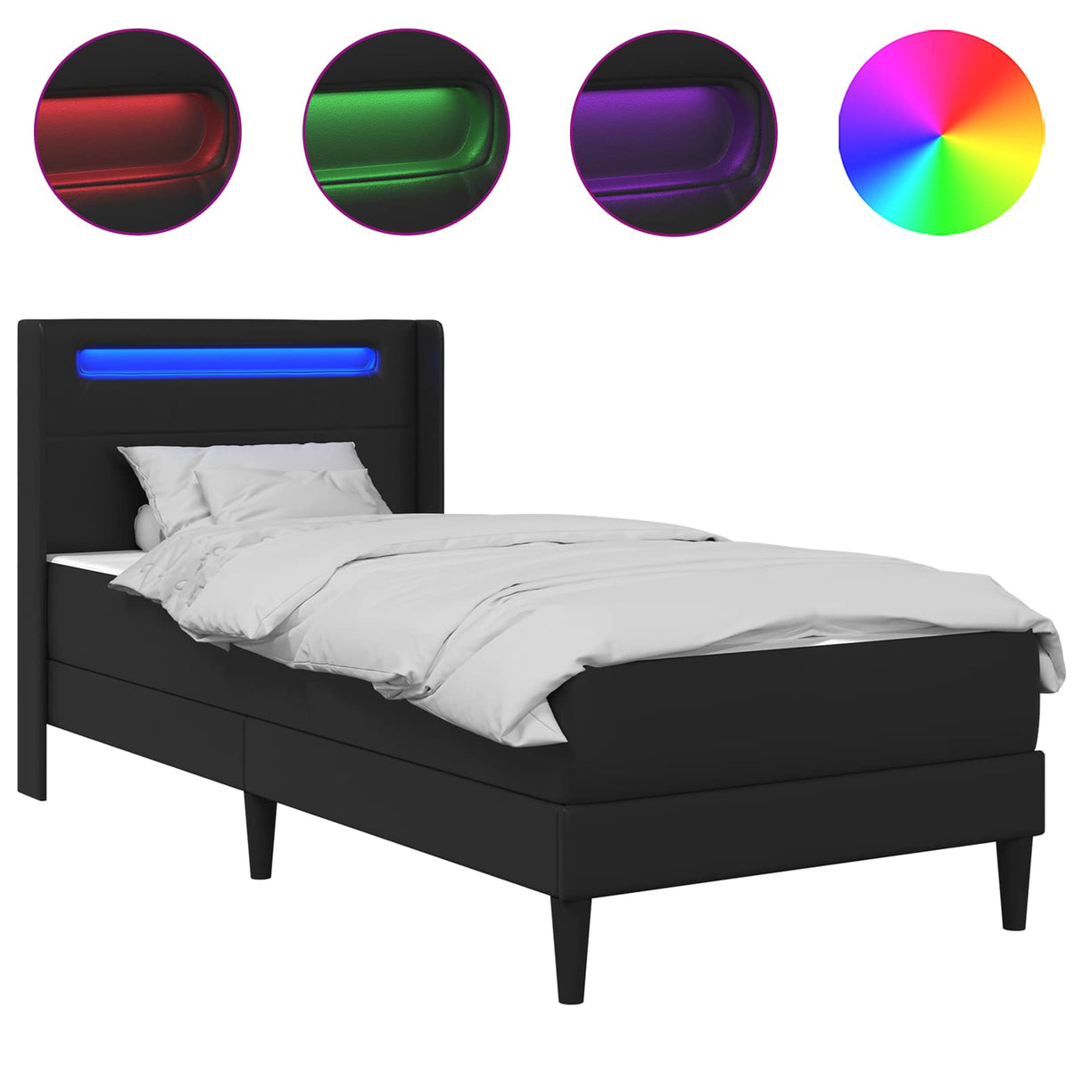 vidaXL Bed Frame with LED Strip Light Black 90 x 190 cm Faux Leather