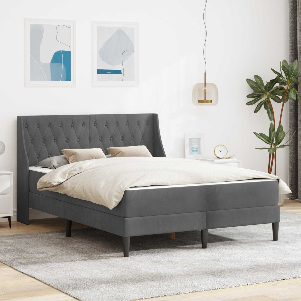 vidaXL Bed Frame with Mattress Dark Grey 137 x 190 cm Velvet