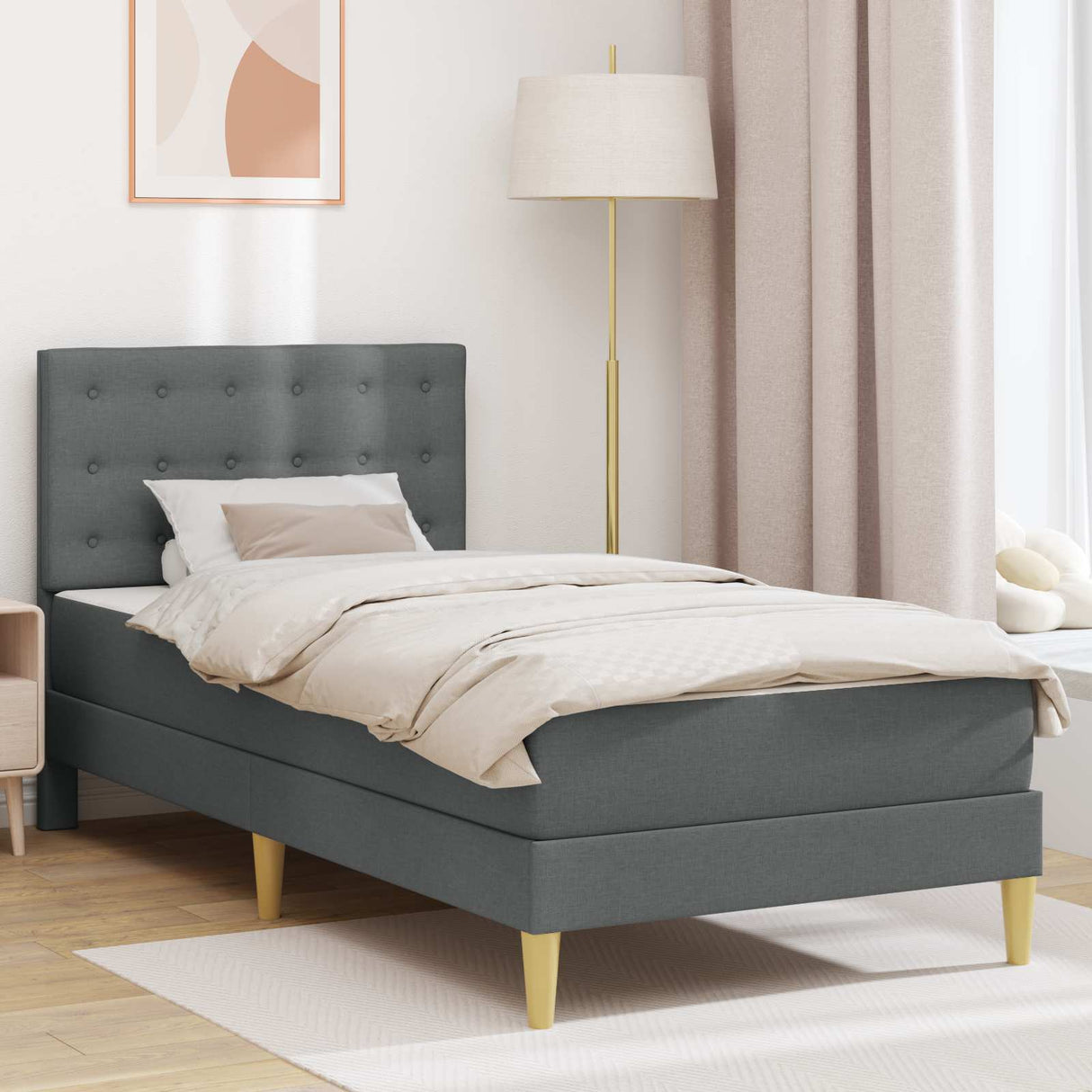vidaXL Cadre de lit avec matelas et tête de lit Gris foncé 90 x 190 cm Tissu