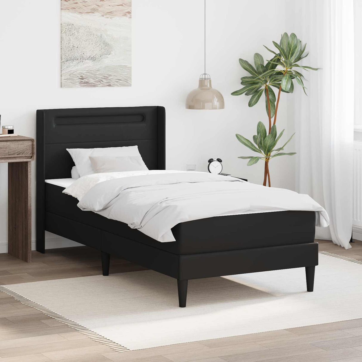 vidaXL Bedframe met matras met hoofdeinde Zwart 90 x 190 cm Kunstleer