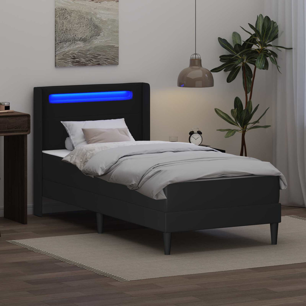 vidaXL Bedframe met matras met hoofdeinde Zwart 90 x 190 cm Kunstleer