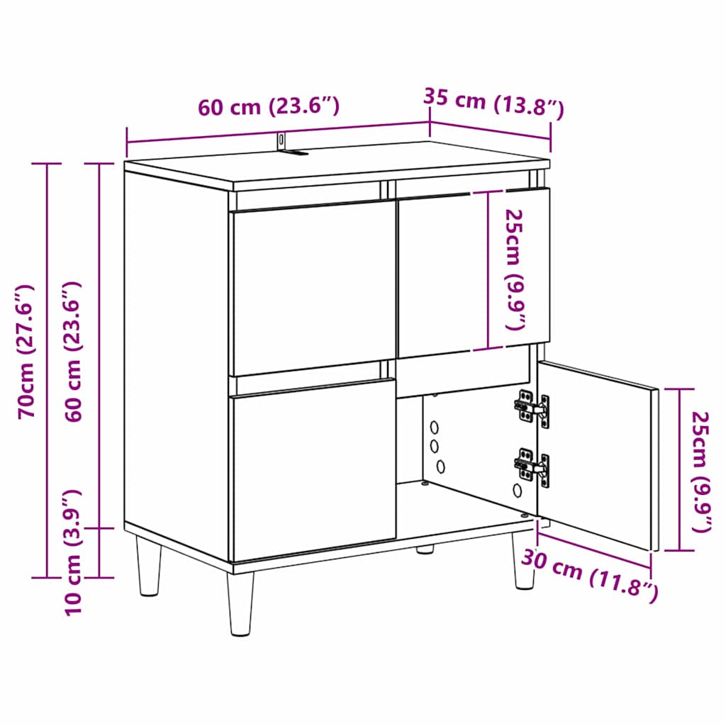 vidaXL Dressoirs 2 st 60x35x70 cm bewerkt hout wit