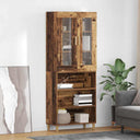 vidaXL Highboard Old Wood 69.5 x 34 x 180 cm Engineered Wood and Glass