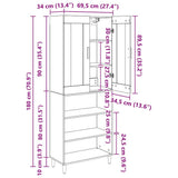vidaXL Highboard Old Wood 69.5 x 34 x 180 cm Engineered Wood and Glass