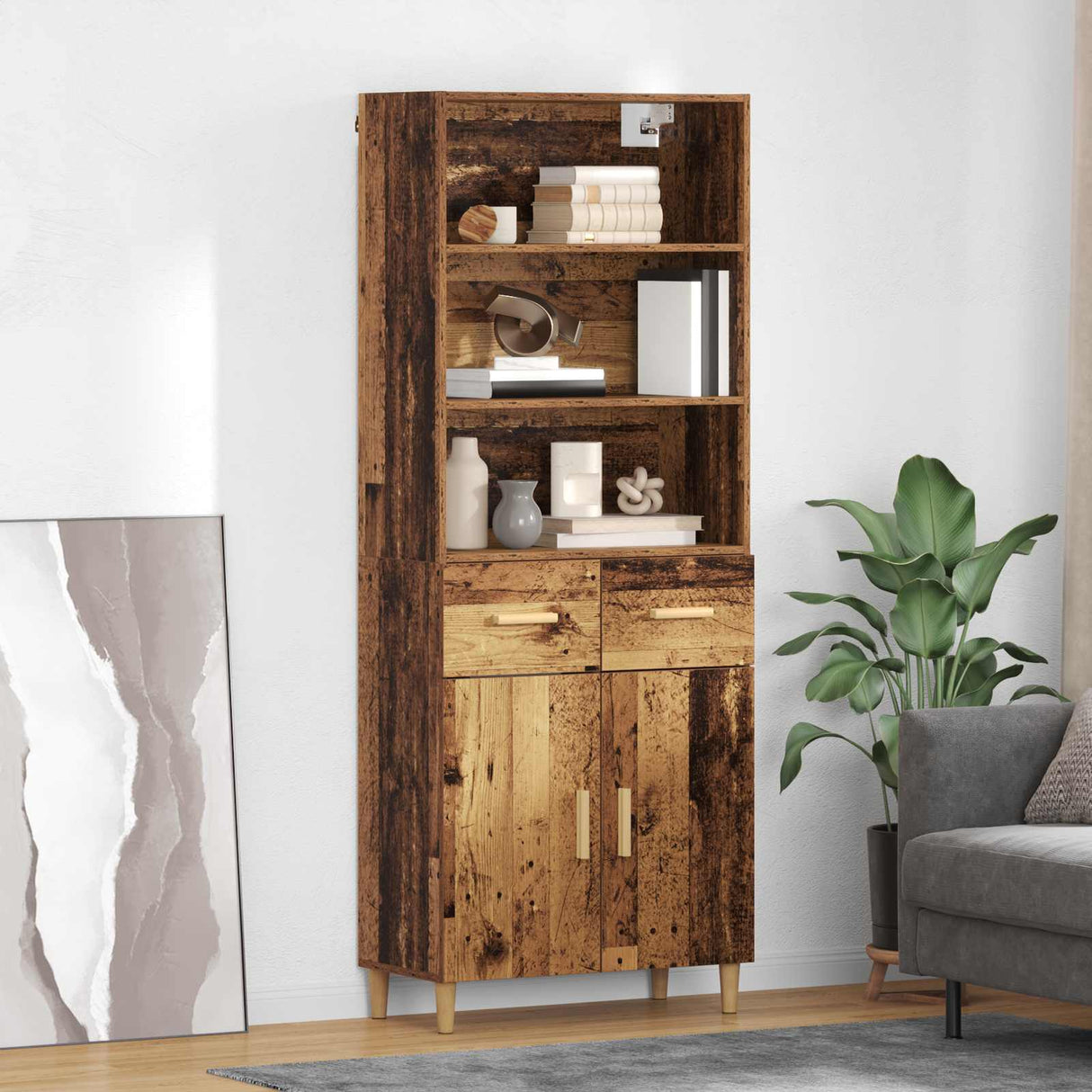 vidaXL Highboard Oud Hout 69,5 x 32,5 x 180 cm Bewerkt hout