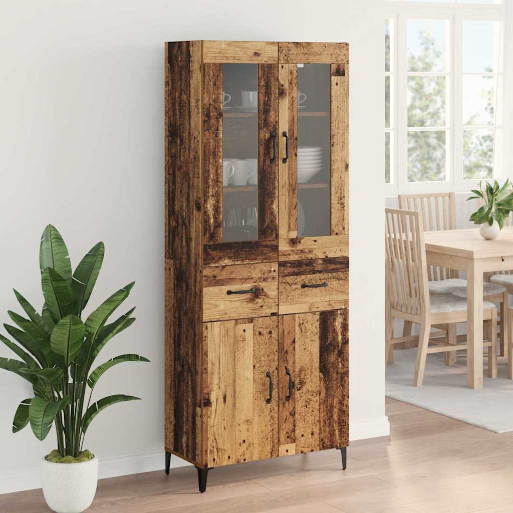 vidaXL Highboard met lade Oud Hout 69,5 x 34 x 180 cm Bewerkt hout