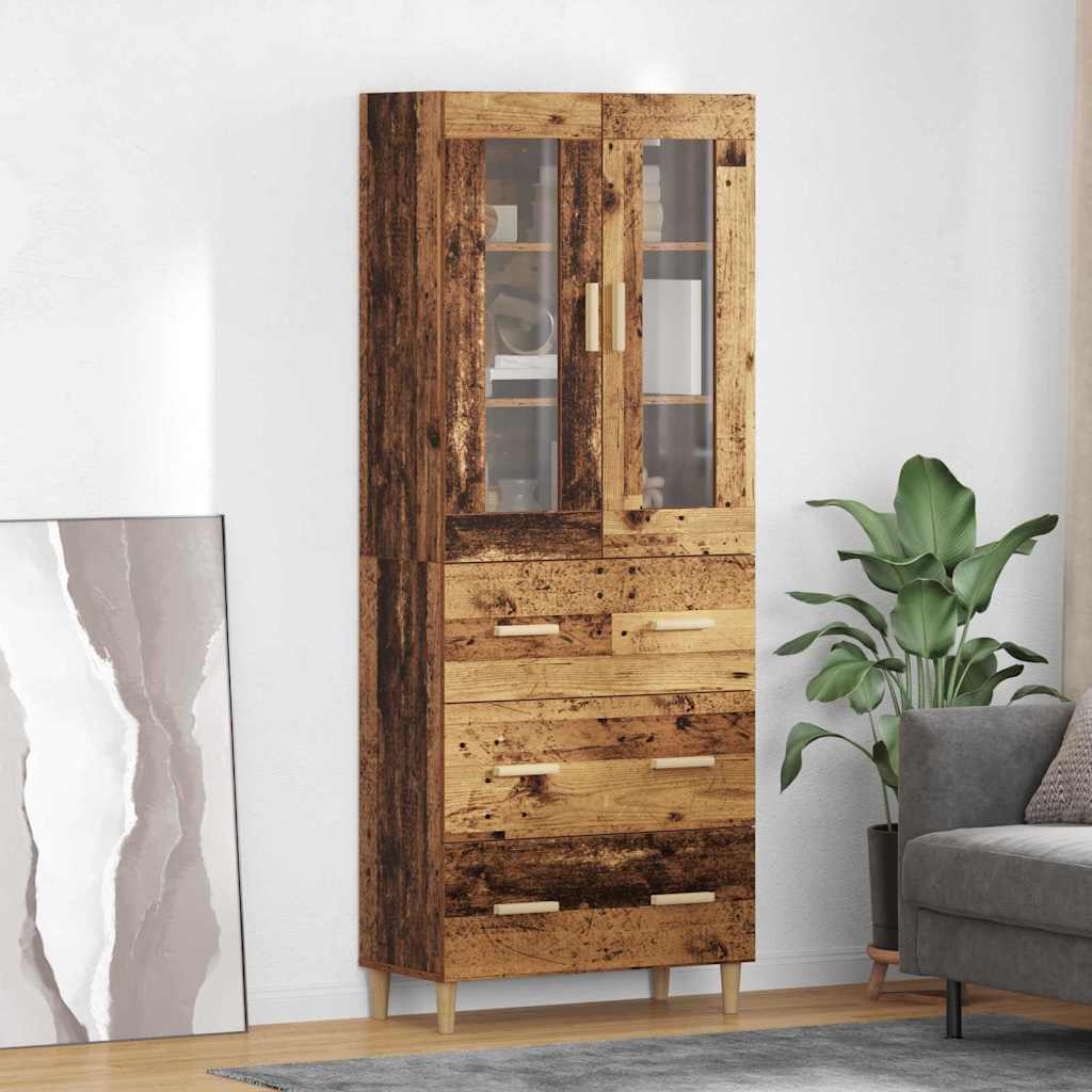 vidaXL Highboard Oud Hout 69,5 x 34 x 180 cm Gefabriceerd Hout en Glas