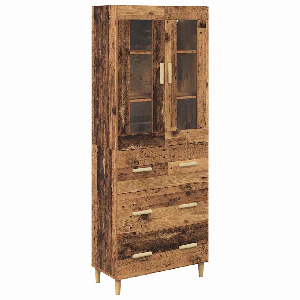 vidaXL Highboard Oud Hout 69,5 x 34 x 180 cm Gefabriceerd Hout en Glas