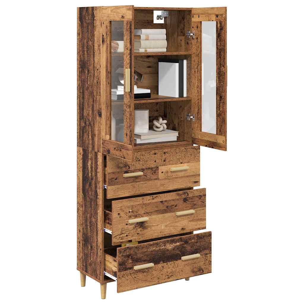 vidaXL Highboard Oud Hout 69,5 x 34 x 180 cm Gefabriceerd Hout en Glas