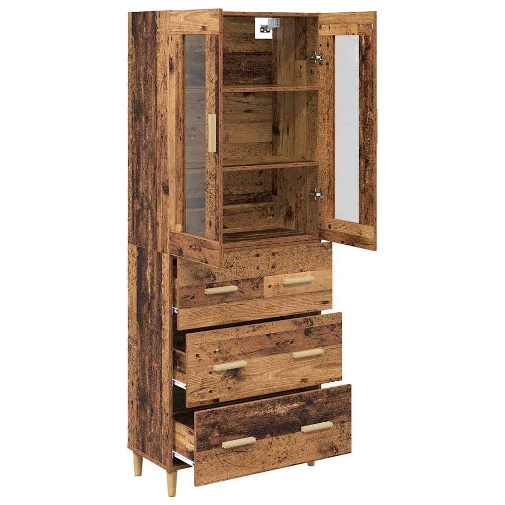 vidaXL Highboard Oud Hout 69,5 x 34 x 180 cm Gefabriceerd Hout en Glas