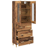 vidaXL Highboard Oud Hout 69,5 x 34 x 180 cm Gefabriceerd Hout en Glas