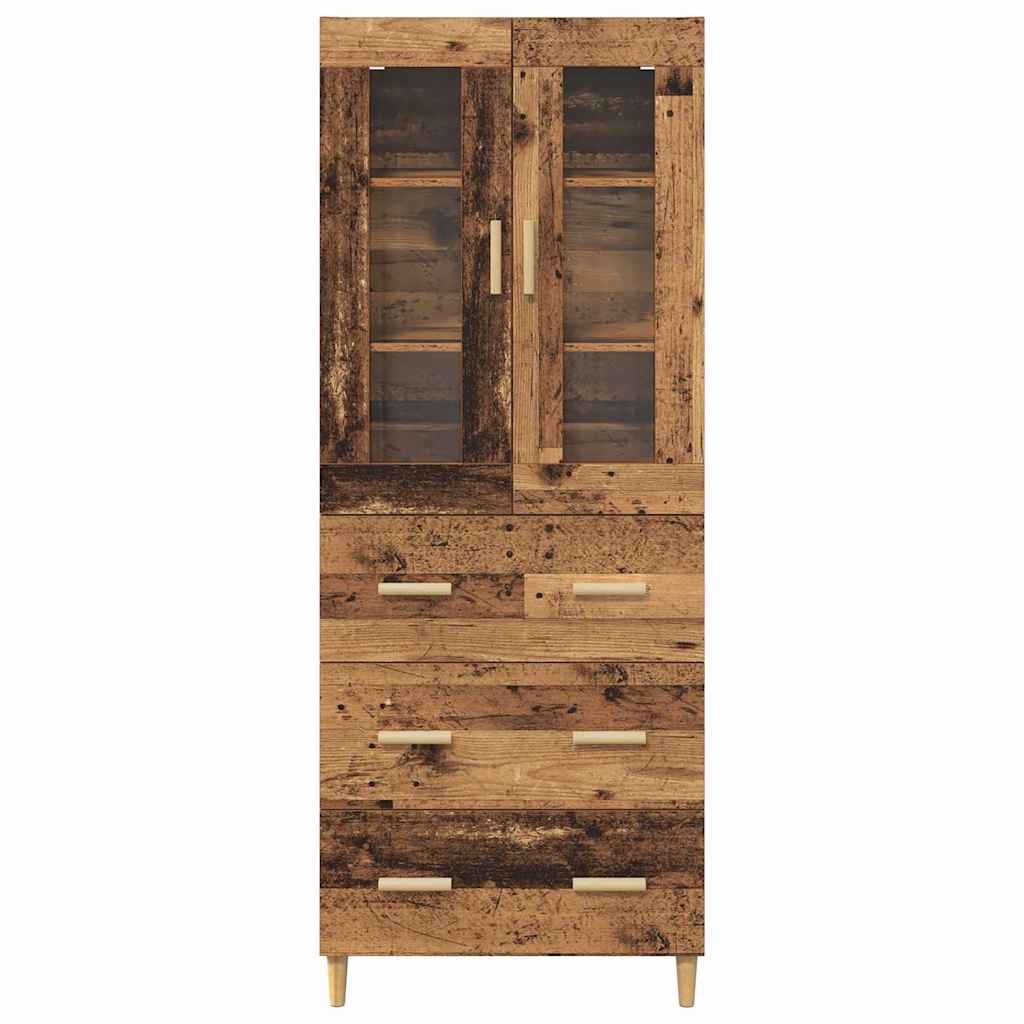 vidaXL Highboard Oud Hout 69,5 x 34 x 180 cm Gefabriceerd Hout en Glas