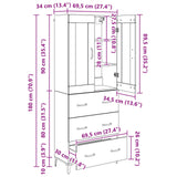 vidaXL Highboard with Drawer Old Wood 69.5 x 34 x 180 cm Engineered Wood