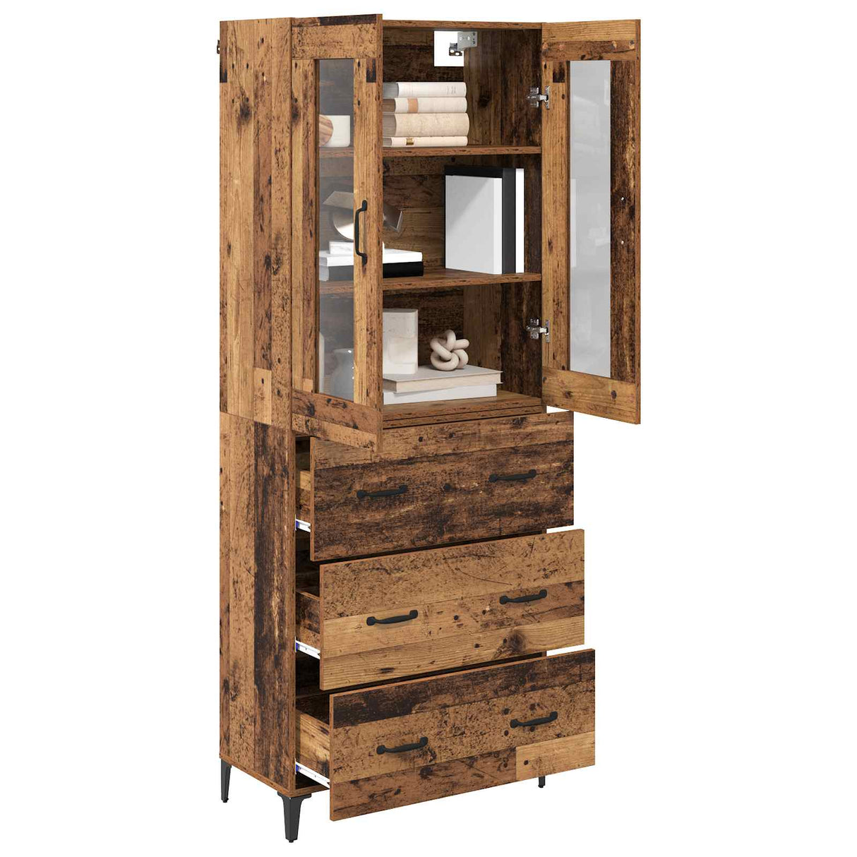 vidaXL Highboard with Drawer Old Wood 69.5 x 34 x 180 cm Engineered Wood