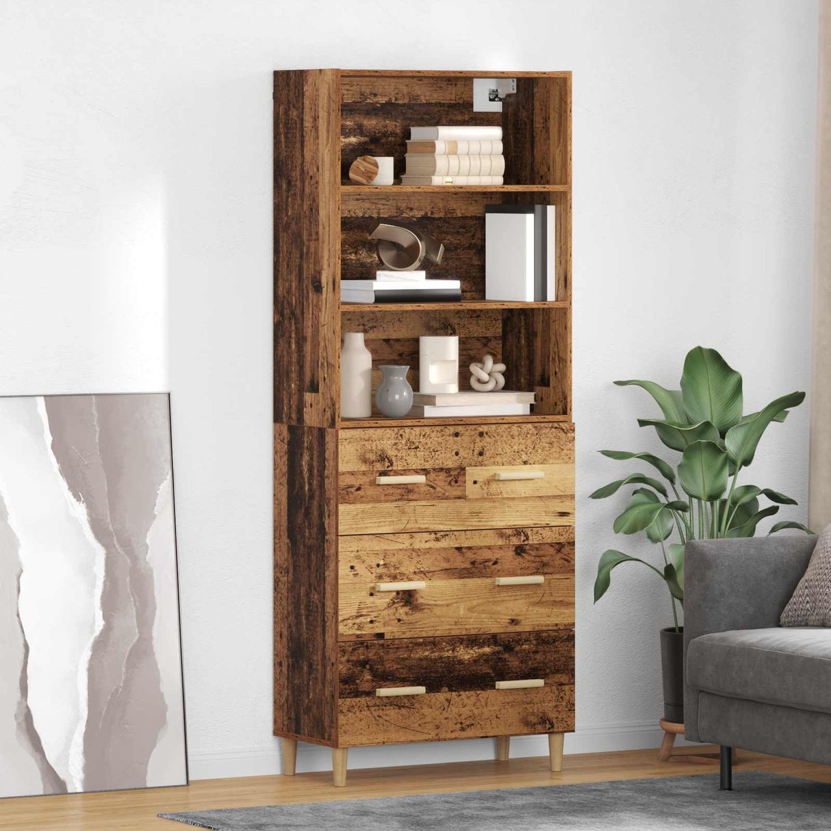 vidaXL Highboard Oud Hout 69,5 x 32,5 x 180 cm Bewerkt hout
