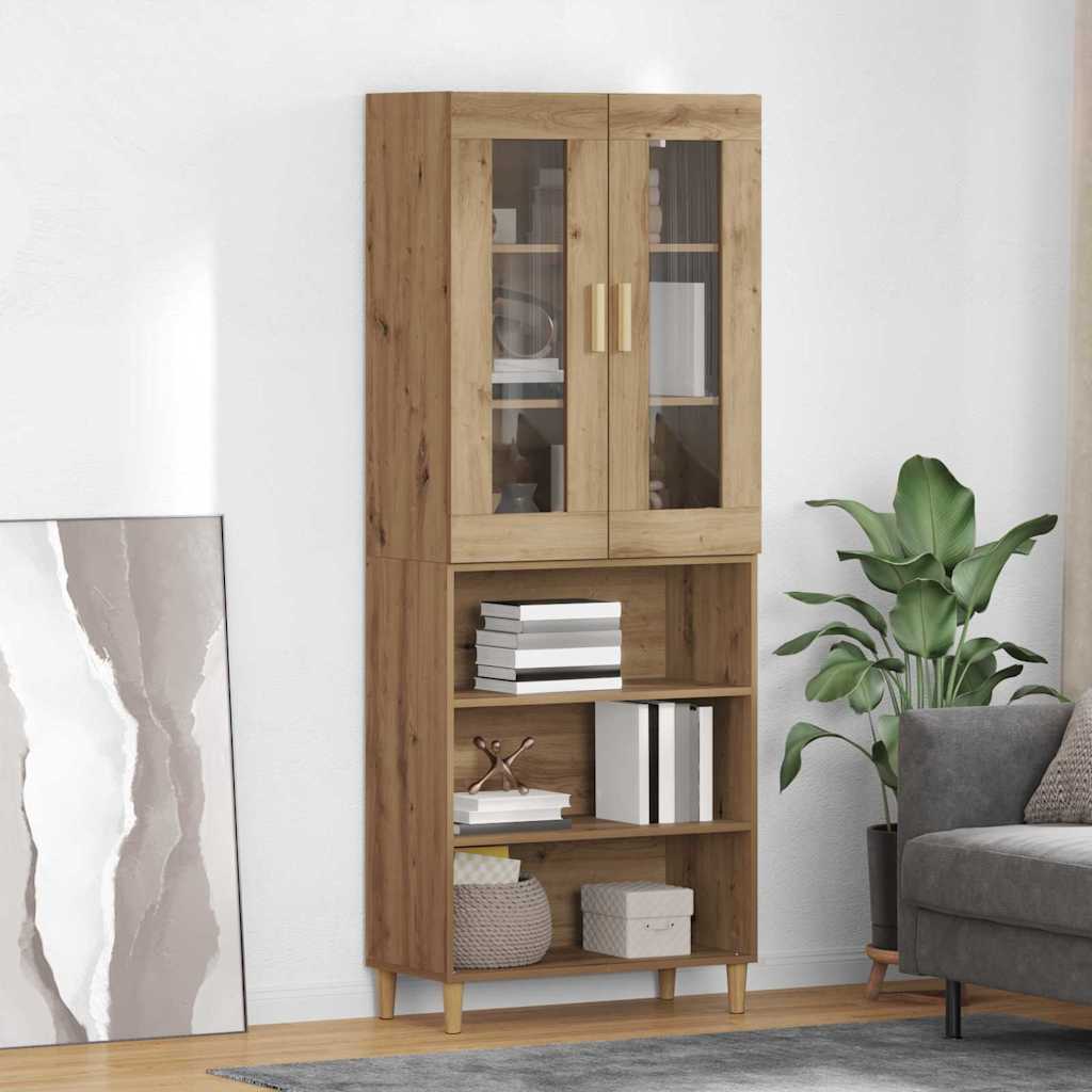 vidaXL Highboard Old Wood 69.5 x 34 x 180 cm Engineered Wood and Glass