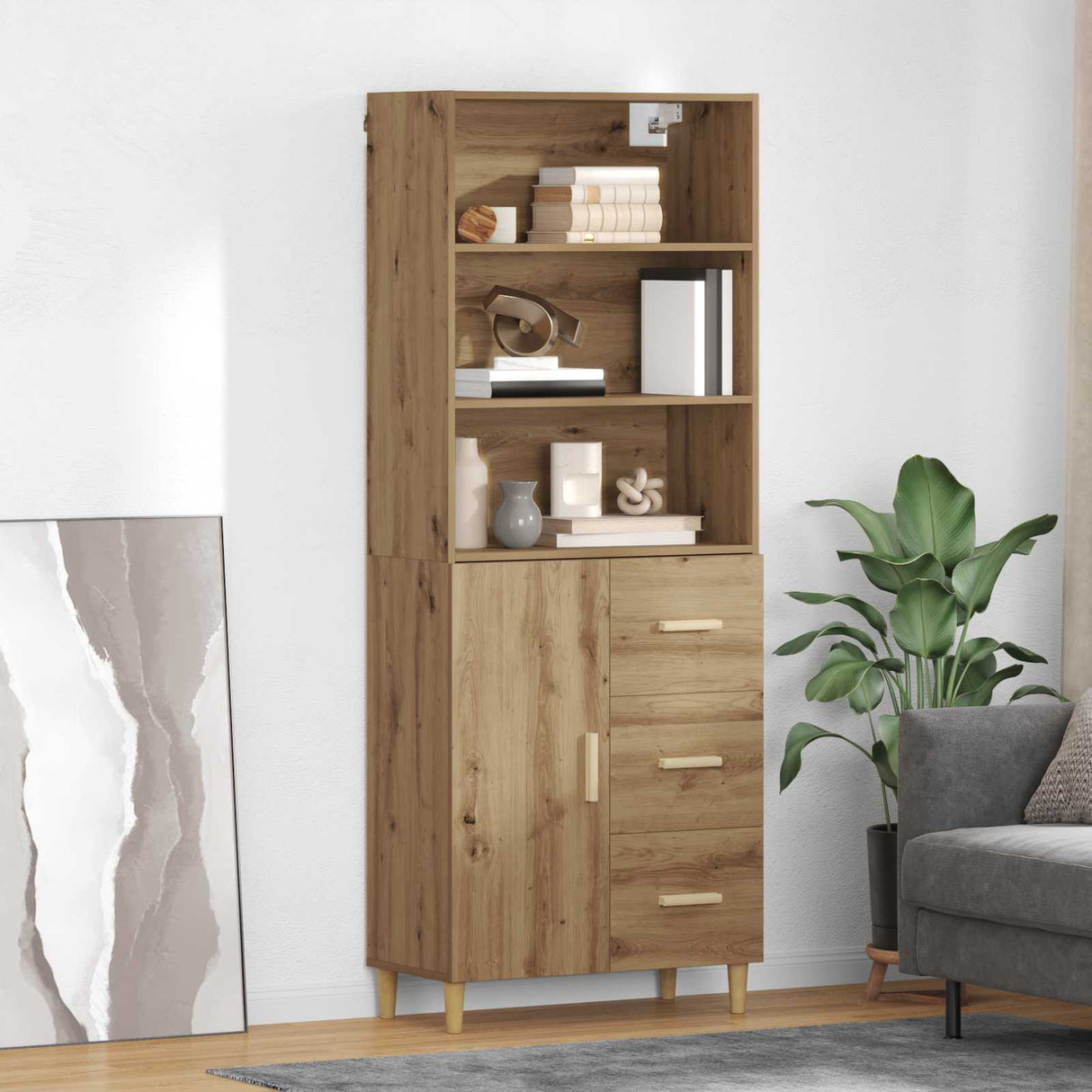 vidaXL Highboard Oud Hout 69,5 x 32,5 x 180 cm Bewerkt hout
