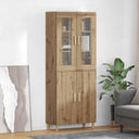 vidaXL Highboard Oud Hout 69,5 x 34 x 180 cm Gefabriceerd Hout en Glas