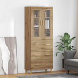 vidaXL Highboard Oud Hout 69,5 x 34 x 180 cm Gefabriceerd Hout en Glas