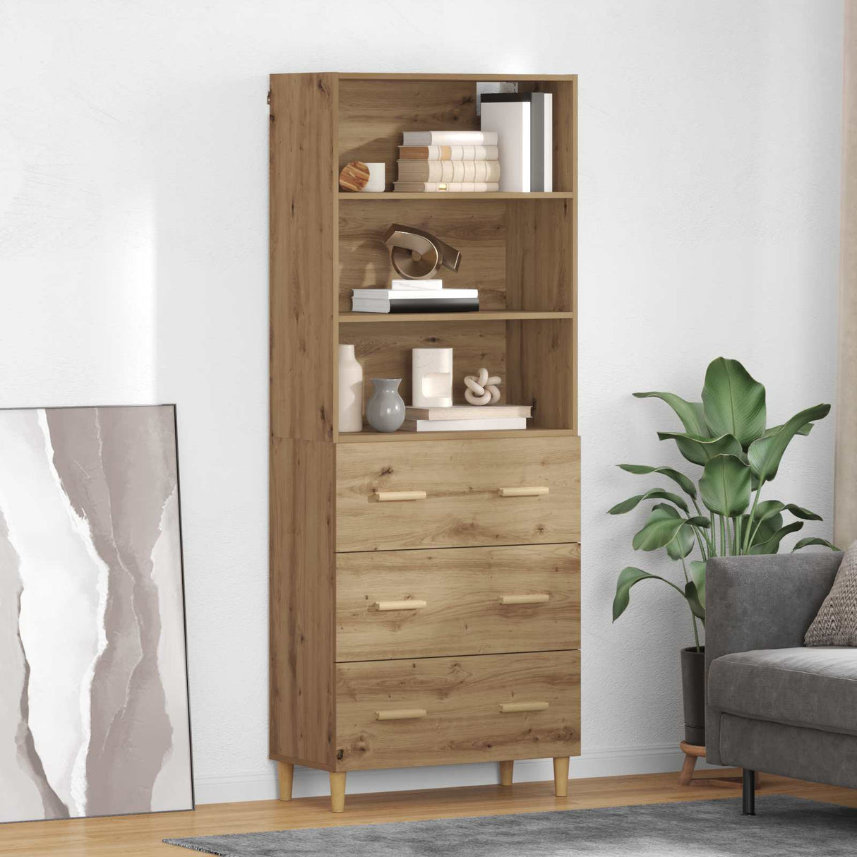 vidaXL Highboard Oud Hout 69,5 x 32,5 x 180 cm Bewerkt hout