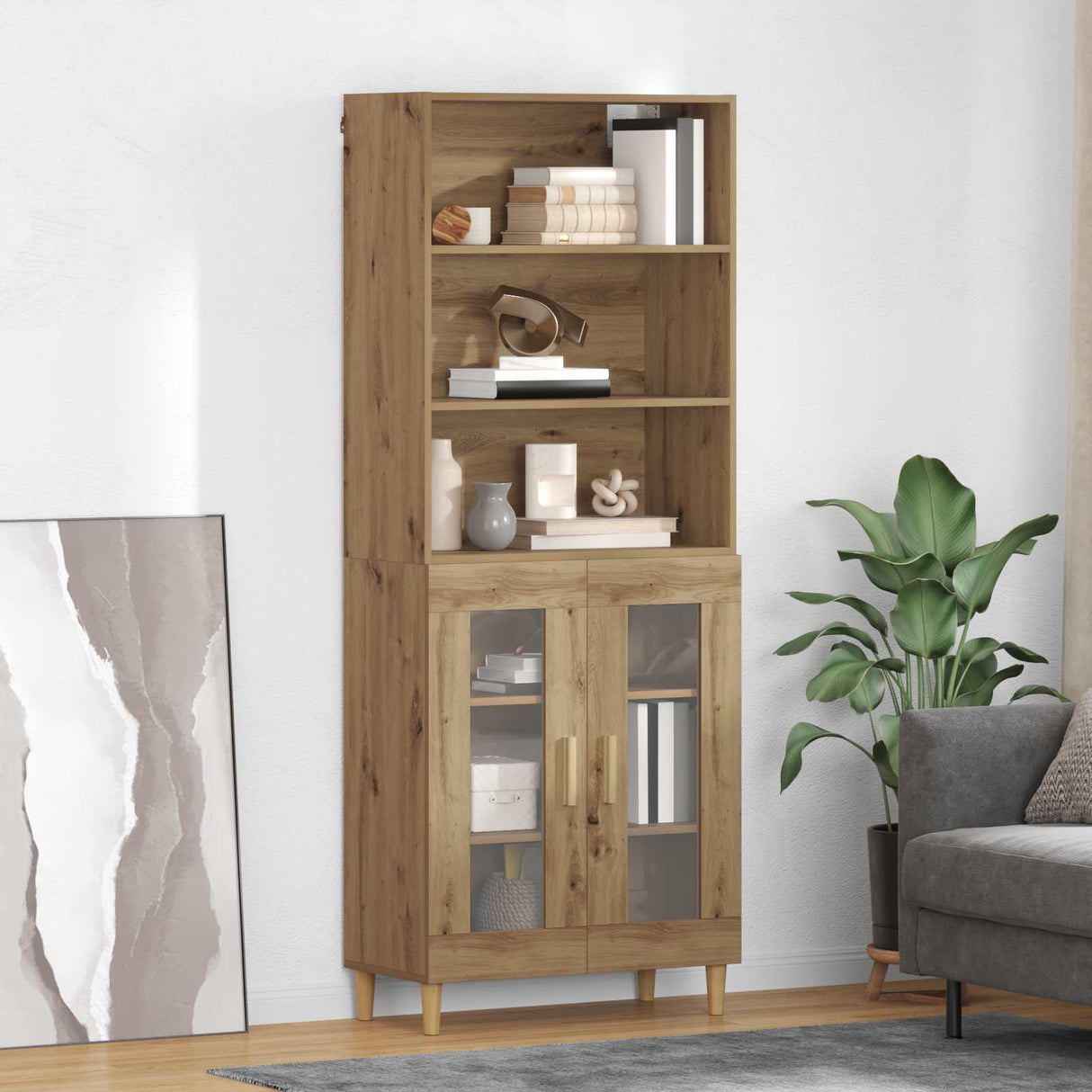 vidaXL Highboard Oud Hout 69,5 x 32,5 x 180 cm Bewerkt hout