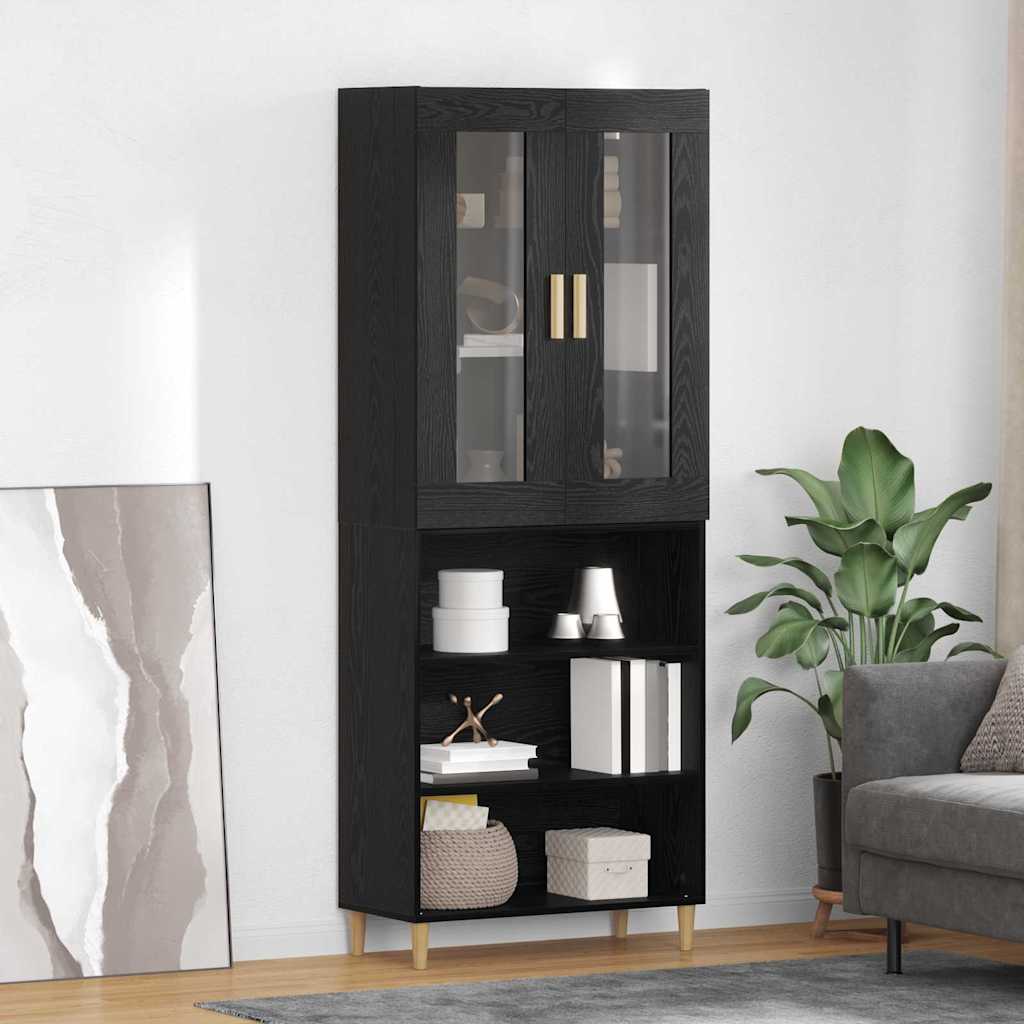 vidaXL Highboard Old Wood 69.5 x 34 x 180 cm Engineered Wood and Glass