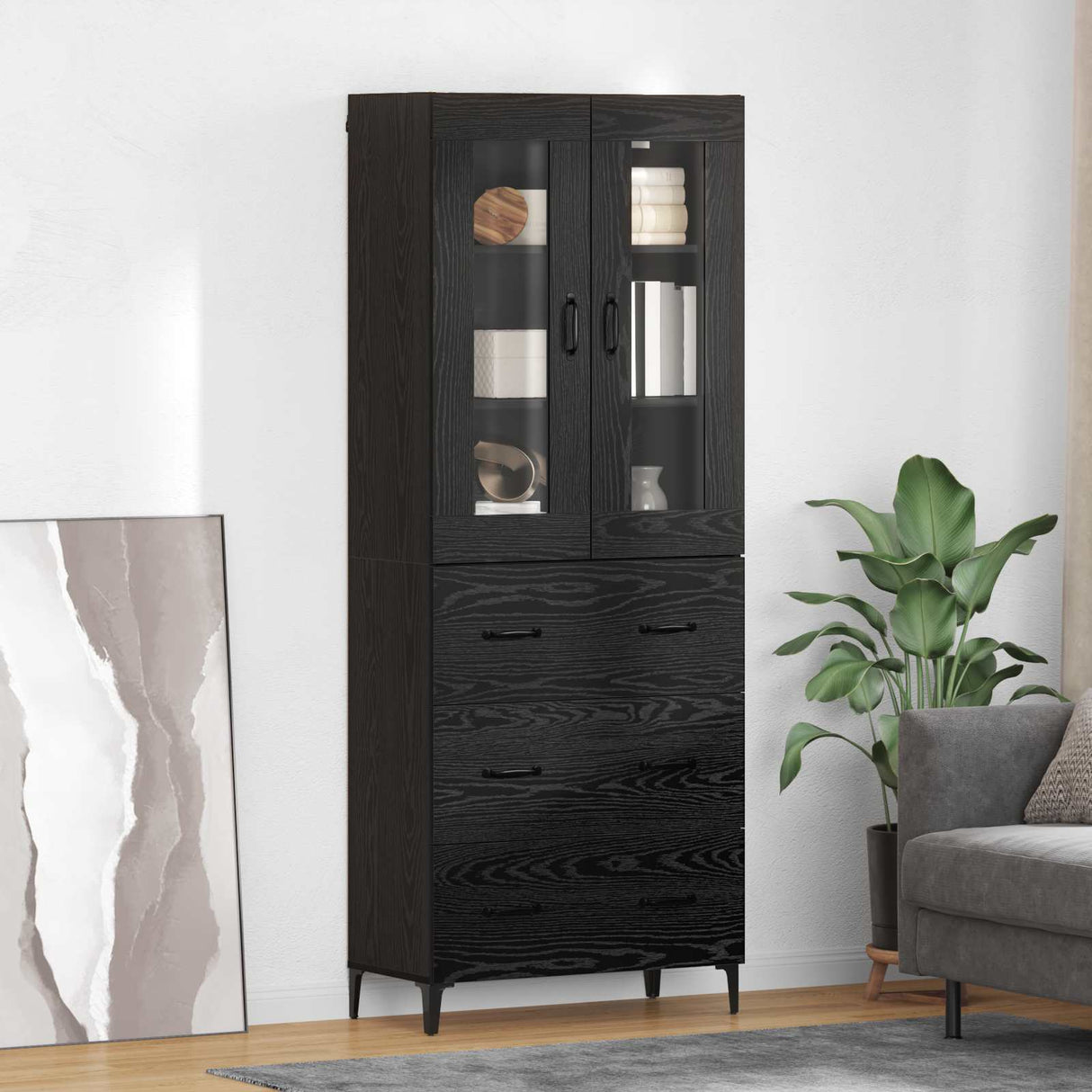 vidaXL Highboard with Drawer Old Wood 69.5 x 34 x 180 cm Engineered Wood
