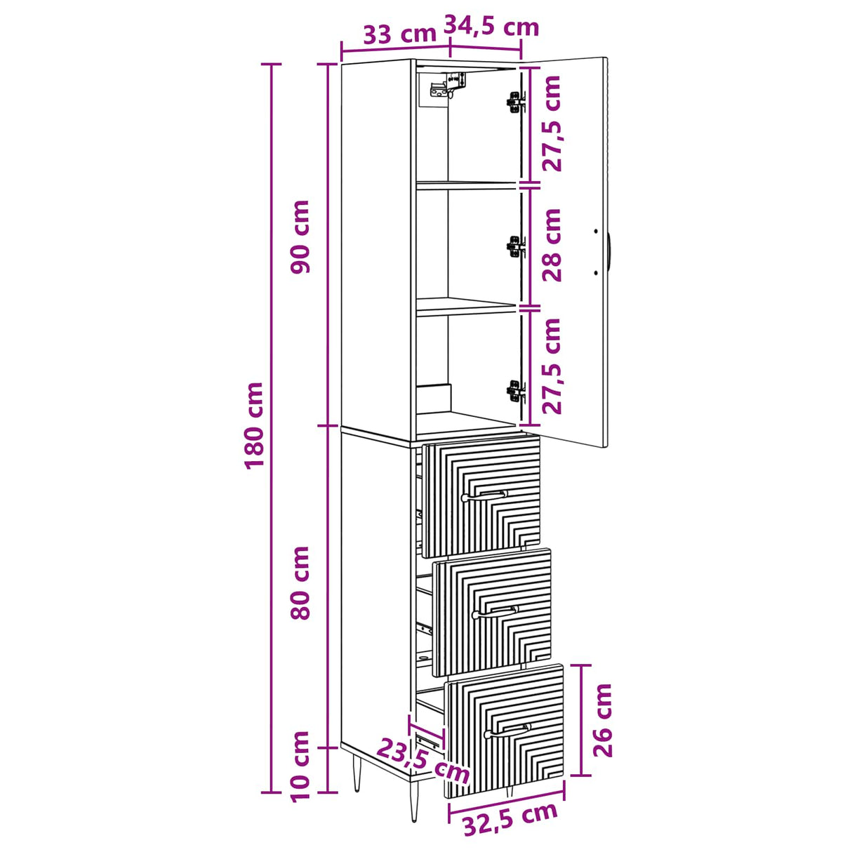 vidaXL Kast Set 2 pcs Zwart 33 x 34,5 x 90 cm Bewerkt hout