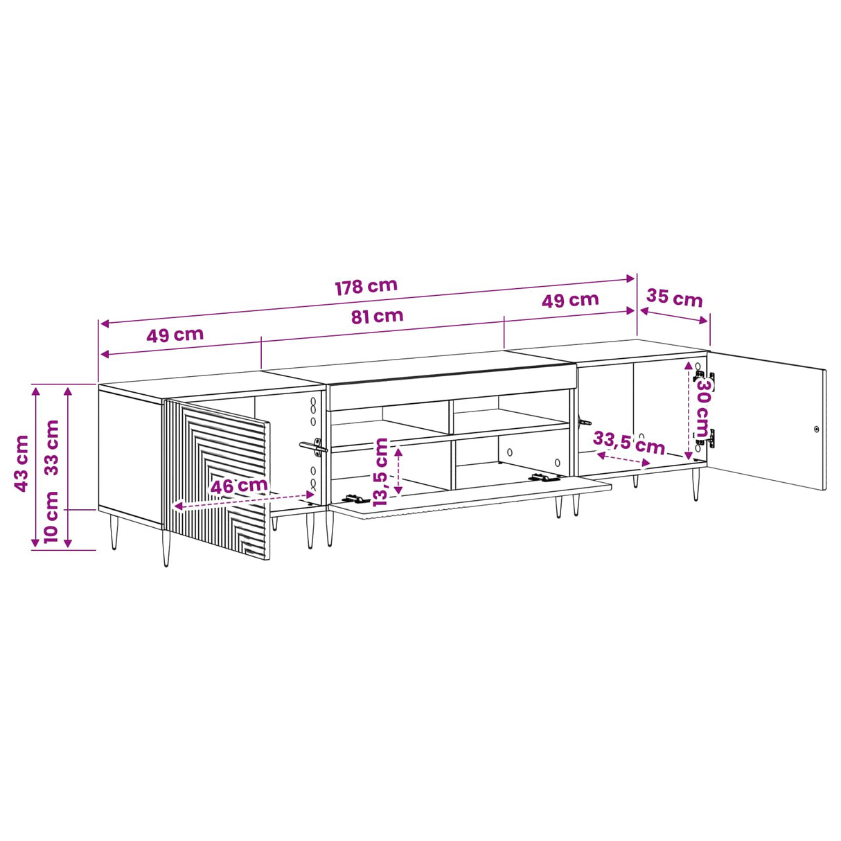 vidaXL 3-delige LED TV-kast Zwart Bewerkt hout