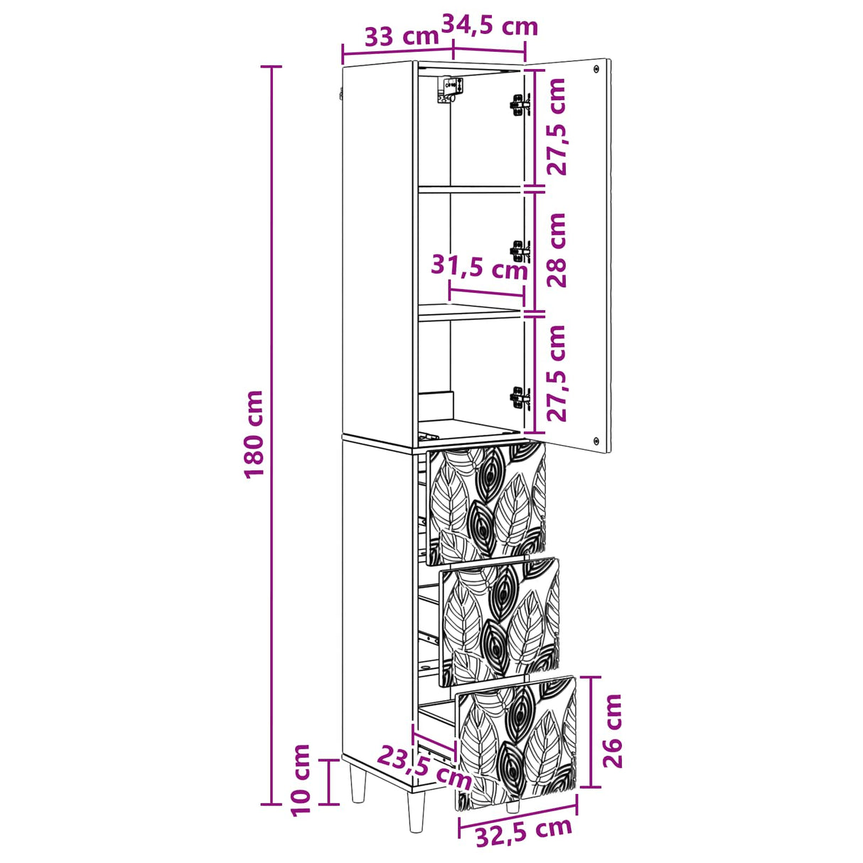 vidaXL Kast Set 2 pcs Zwart 33 x 34,5 x 90 cm Bewerkt hout