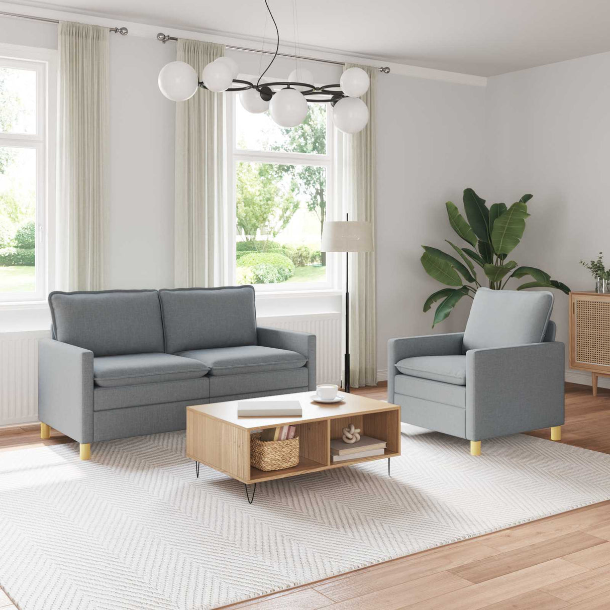 vidaXL Sofa Set 2 pc Light Grey Fabric