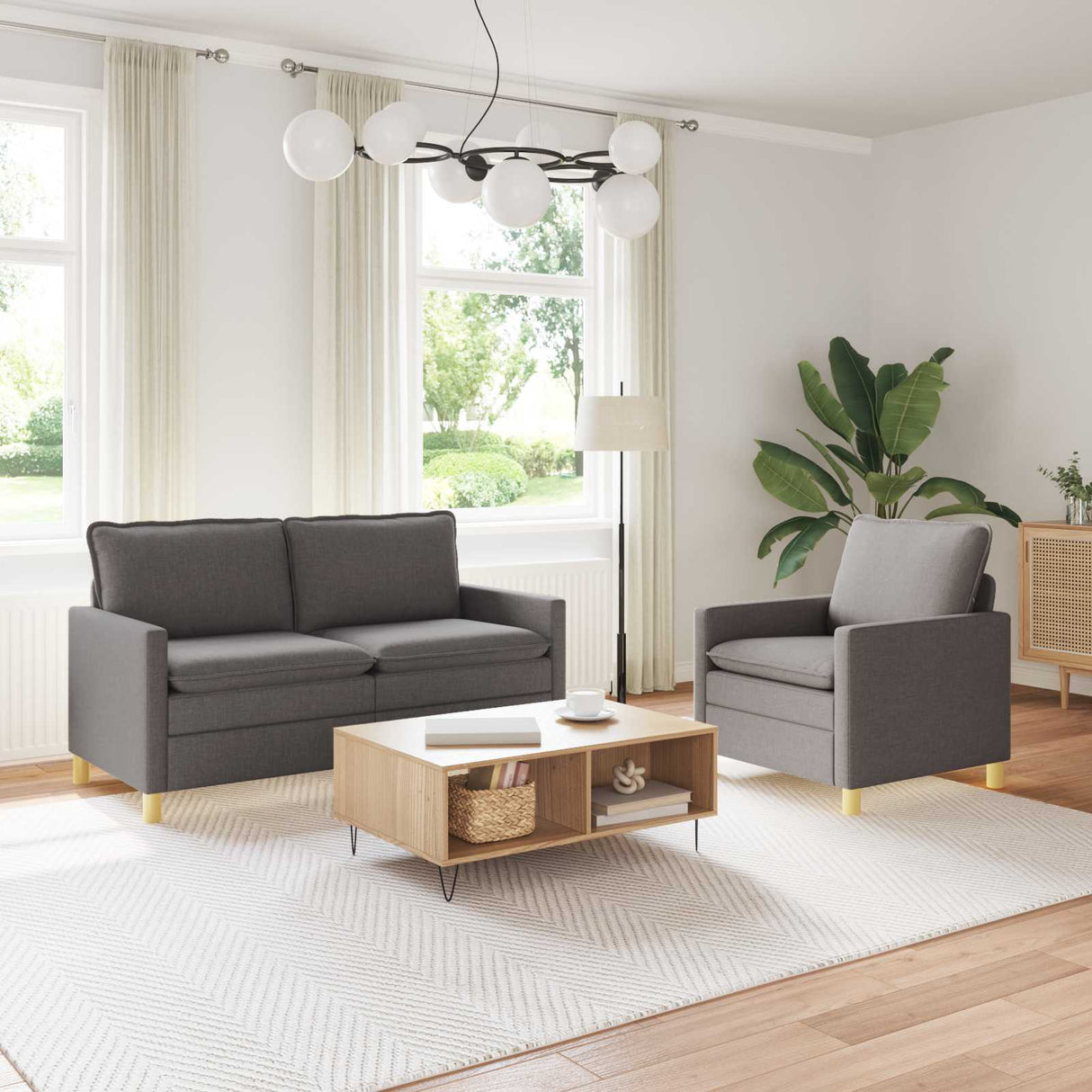 vidaXL Sofa Set 2 pc Light Grey Fabric