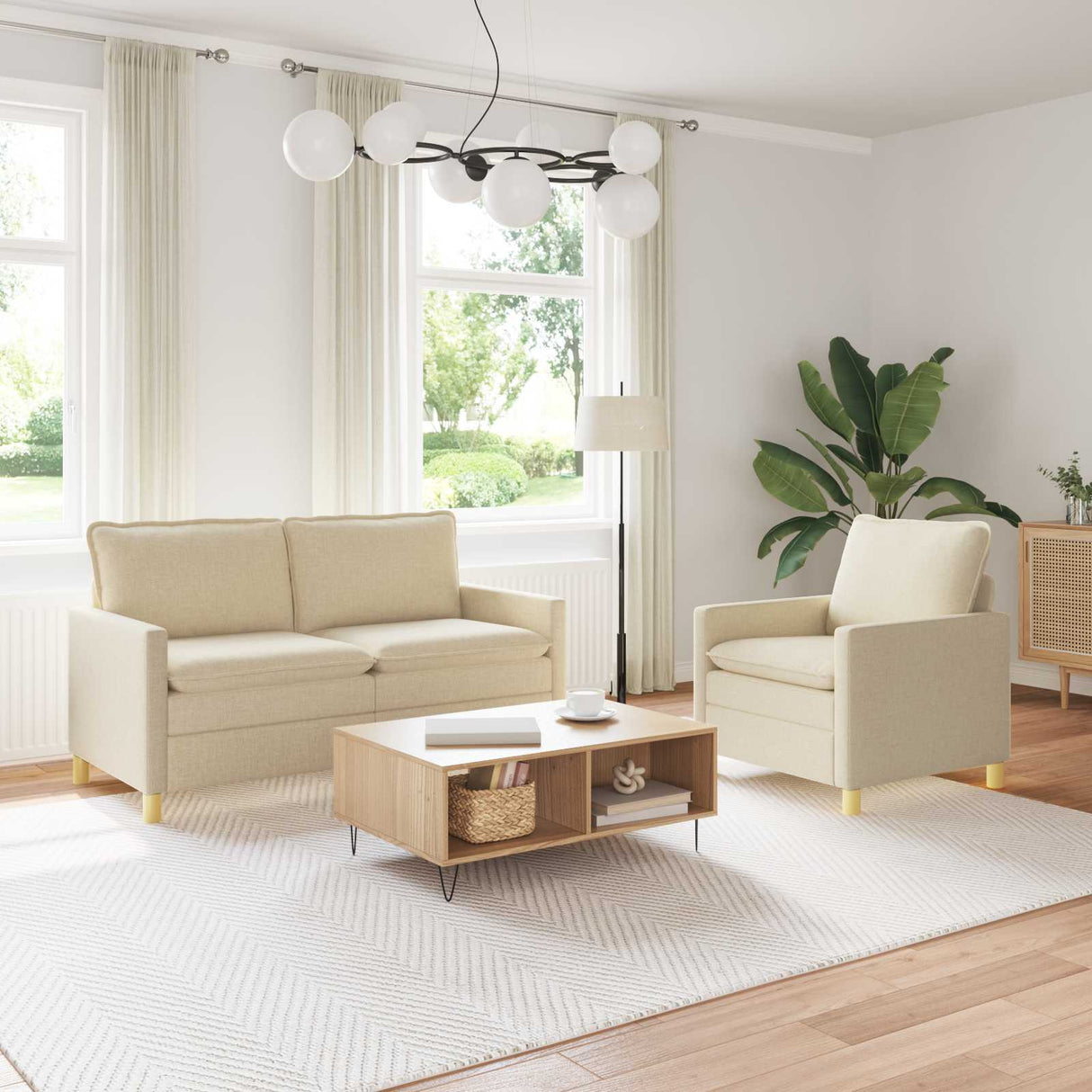 vidaXL Sofa Set 2 pc Light Grey Fabric