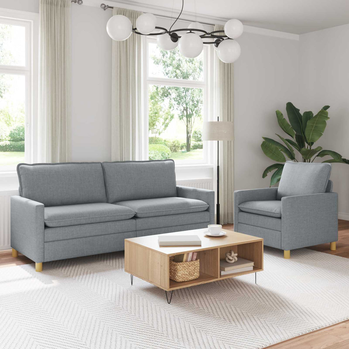 vidaXL Sofa Set 2 pc Light Grey Fabric