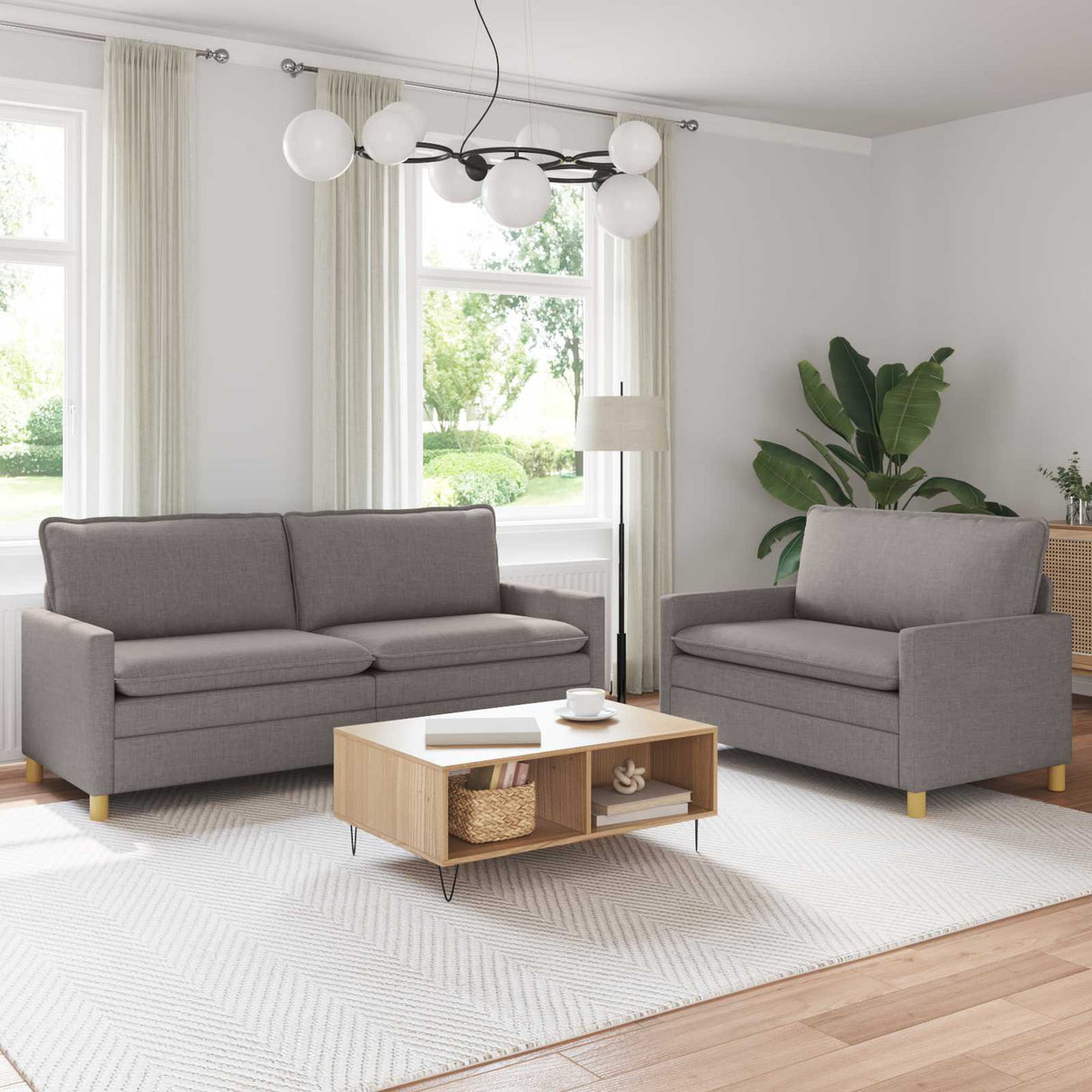 vidaXL Sofa Set 2 pc Light Grey Fabric