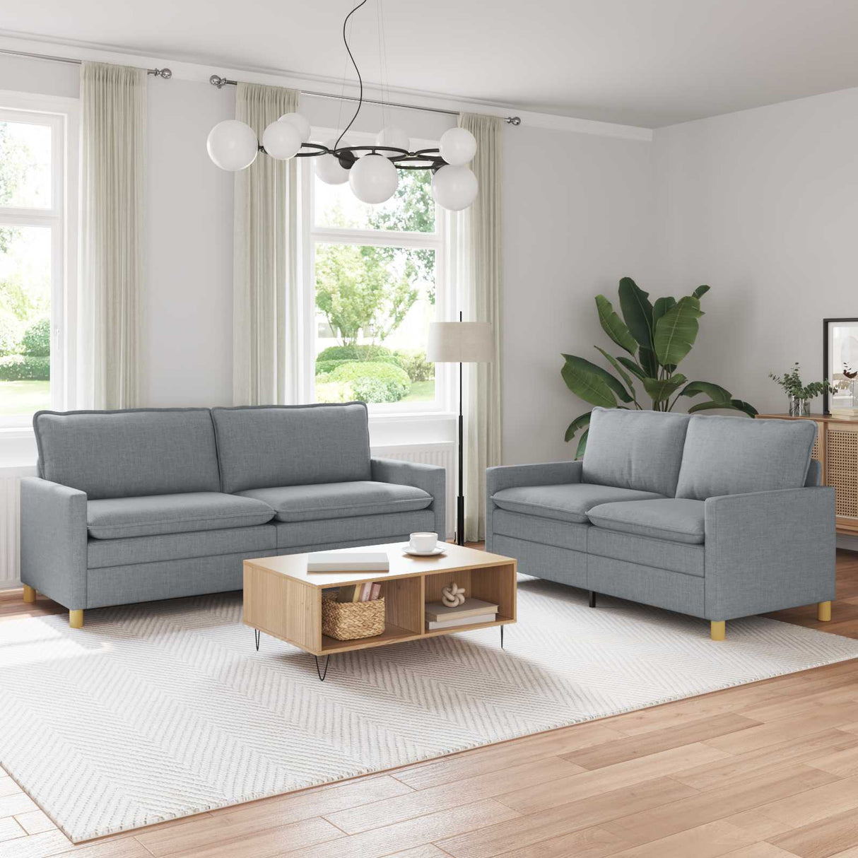 vidaXL Sofa Set 2 pc Light Grey Fabric