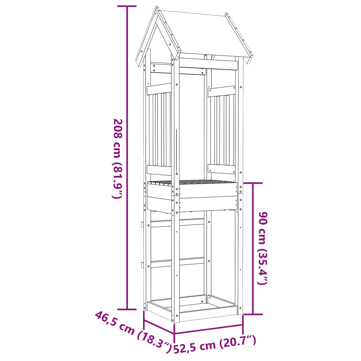 vidaXL Speeltoren Bruin 52,5 x 46,5 x 208 cm Massief grenenhout