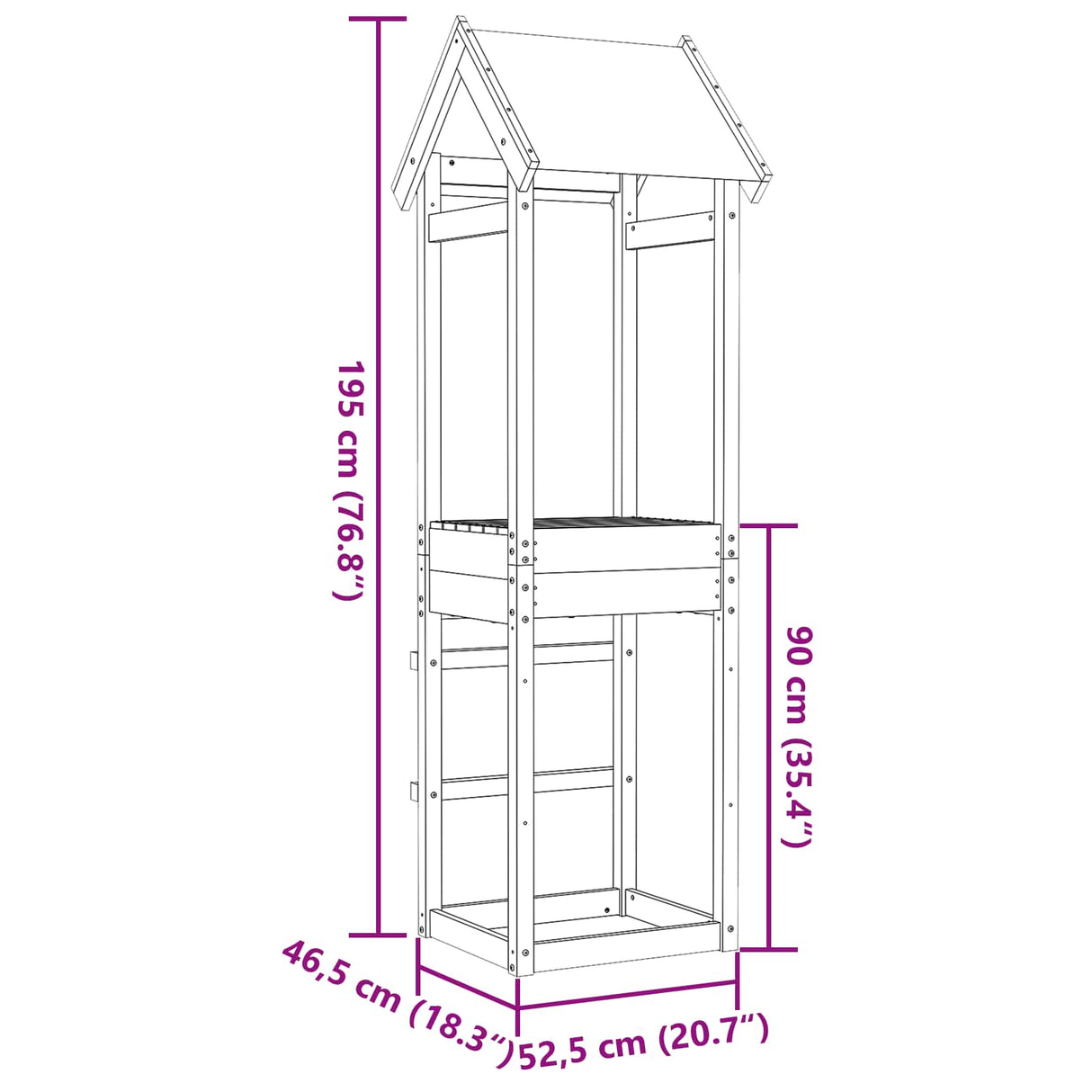 vidaXL Speeltoren Bruin 52,5 x 46,5 x 195 cm Massief grenenhout