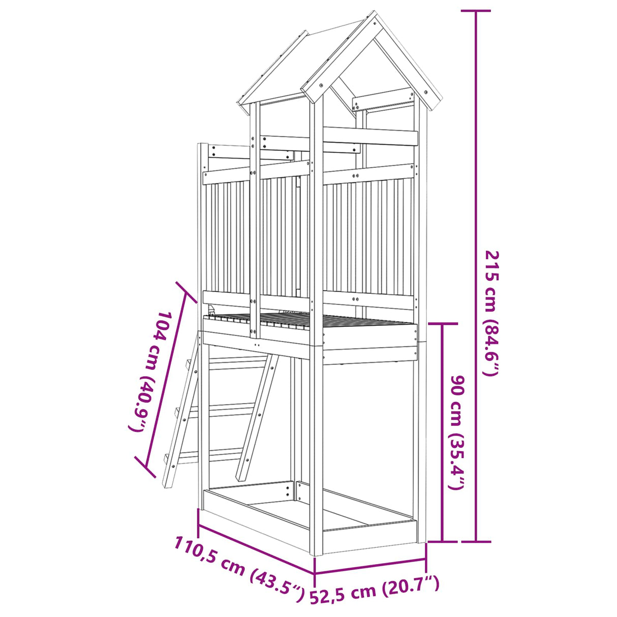 vidaXL Speeltoren Bruin 52,5 x 110,5 x 215 cm Massief grenenhout