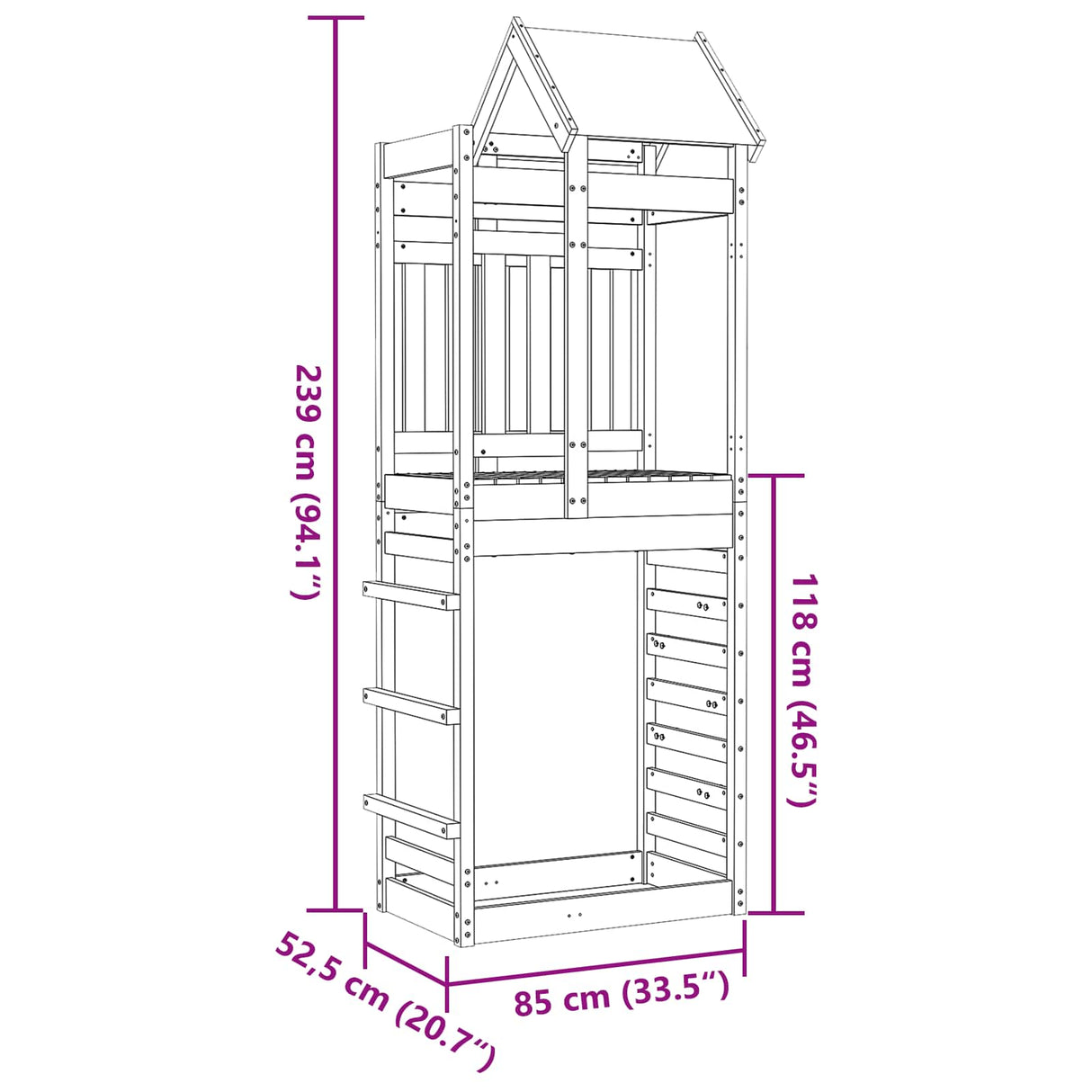 vidaXL Speeltoren Bruin 85 x 52,5 x 239 cm Massief grenenhout