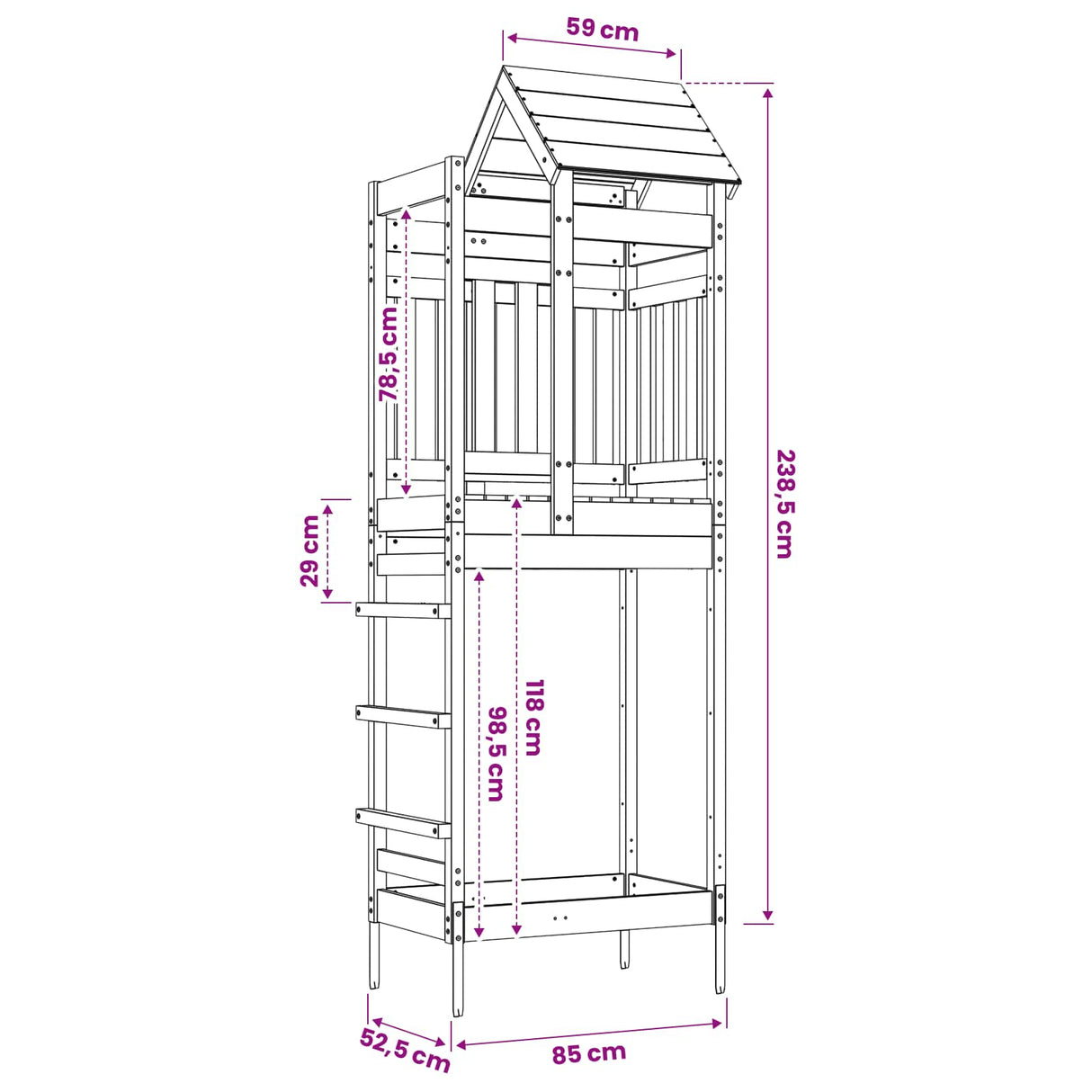 vidaXL Speeltoren Bruin 52,5 x 85 x 238 cm Massief grenenhout