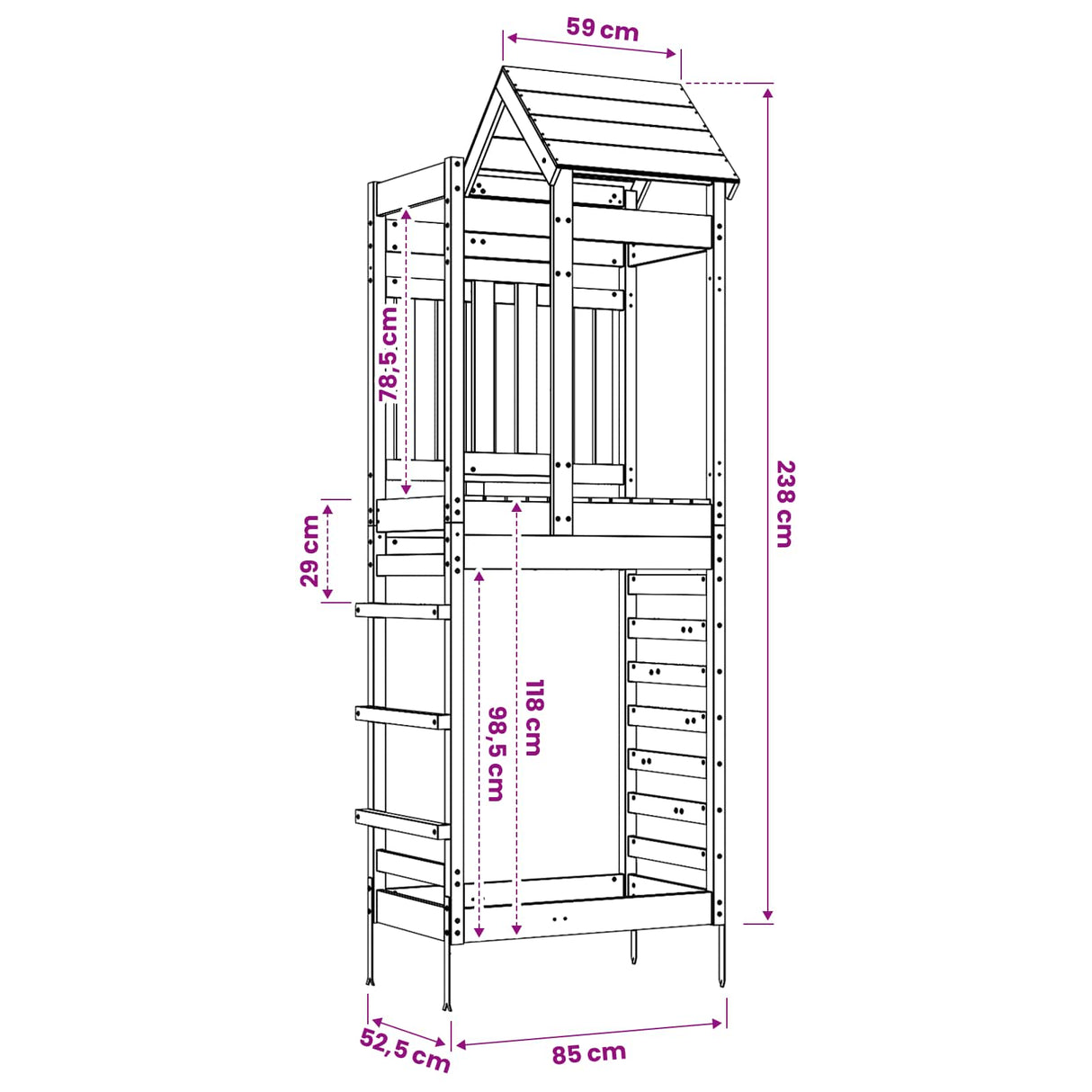 vidaXL Playhouse Brown 52.5 x 85 x 238 cm Solid Pine Wood