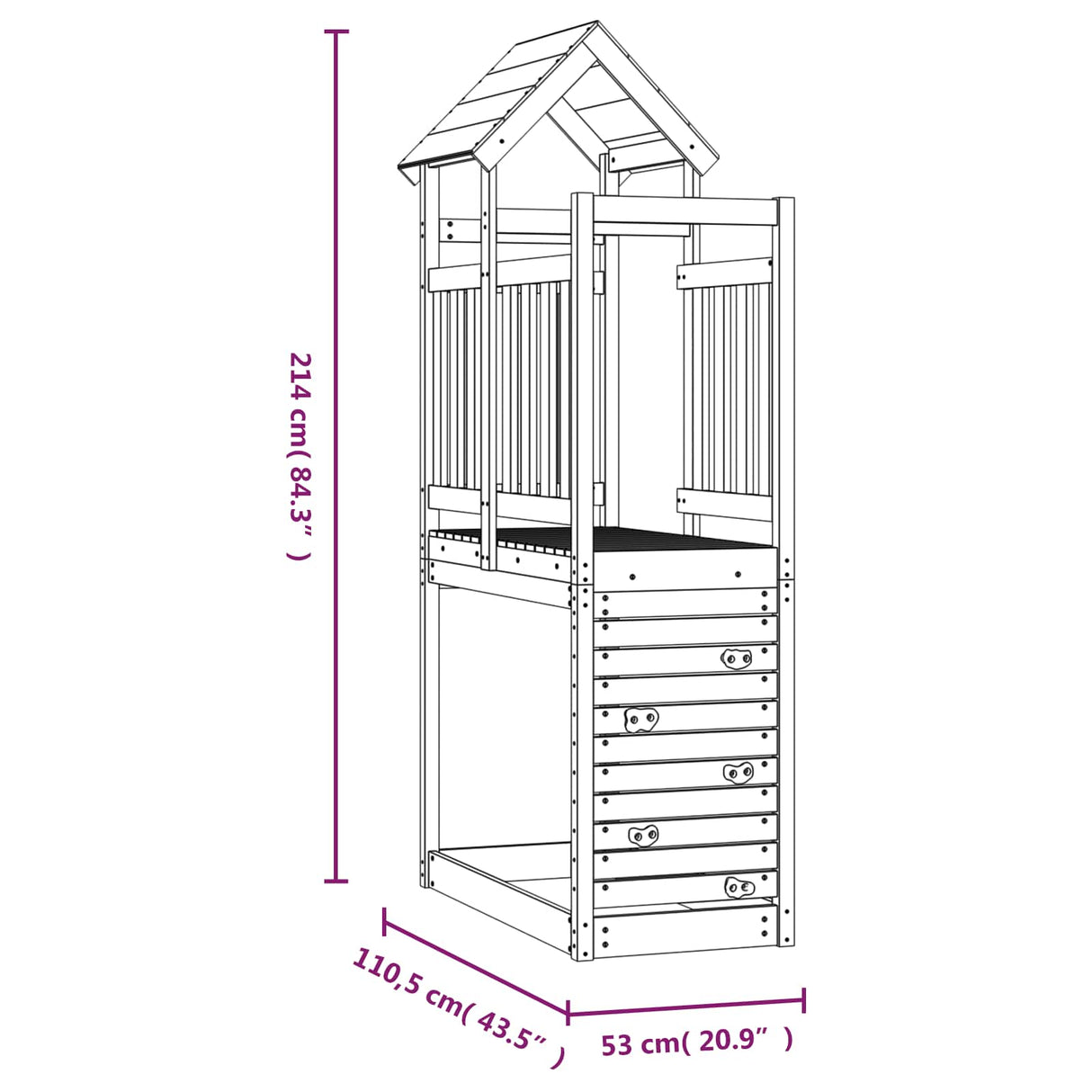 vidaXL Speeltoren Bruin 53 x 110,5 x 214 cm Massief grenenhout