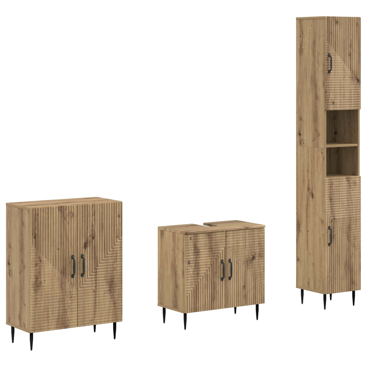 vidaXL 3-delig badkamerkast set EDE Zwart Bewerkt hout