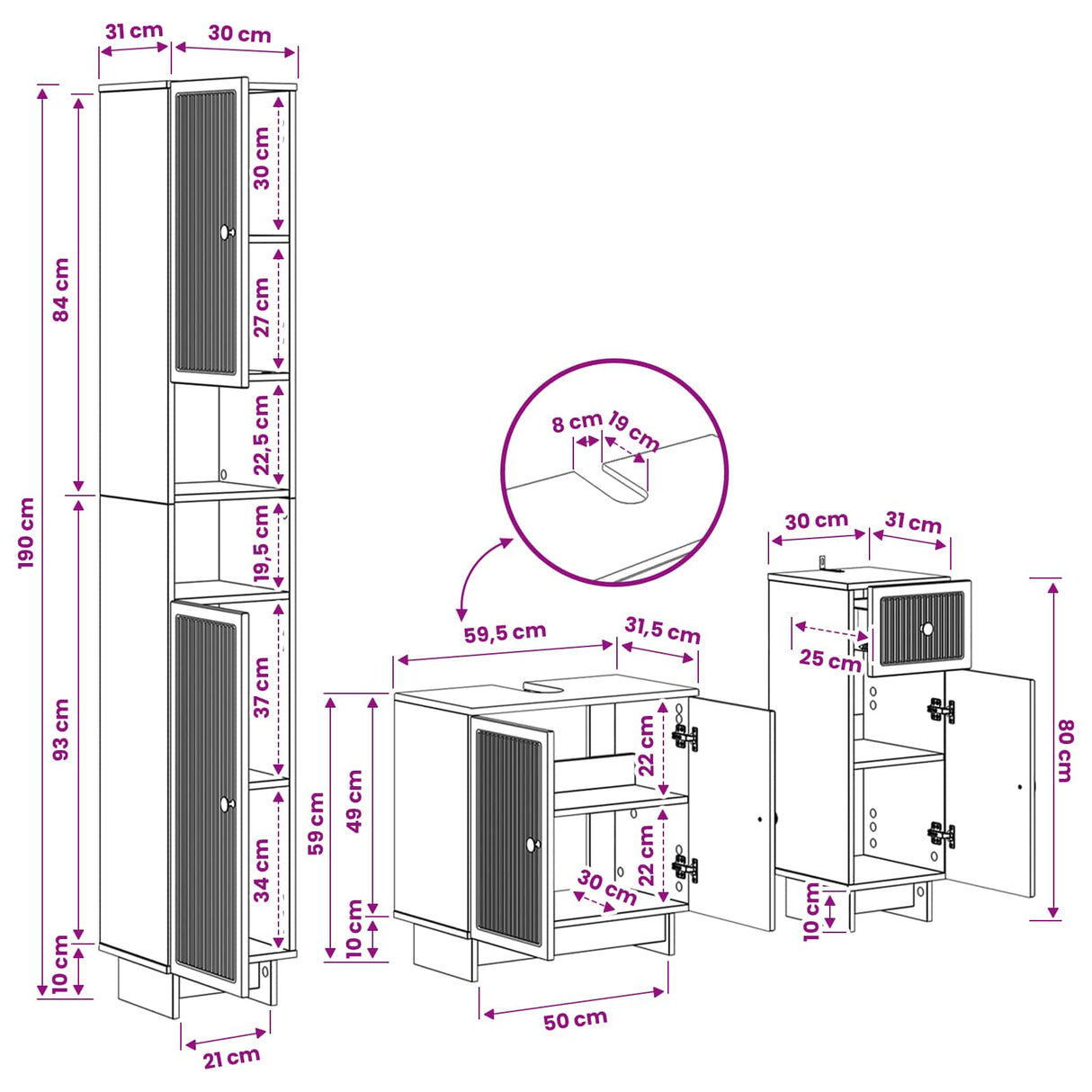 vidaXL 3-piece Bathroom Cabinet Set EDE Engineered Wood